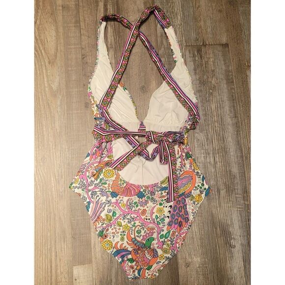 Trina Turk Jungle Beach Print Cross Back One Piece Halter Swimsuit US 12 - Picture 6 of 9